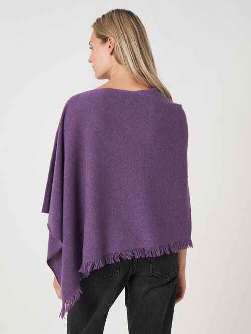 Fine knit organic cashmere poncho with fringes