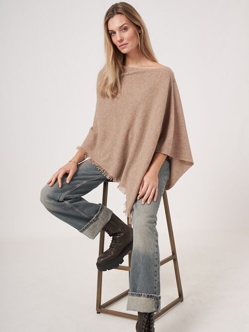 Fine knit organic cashmere poncho with fringes