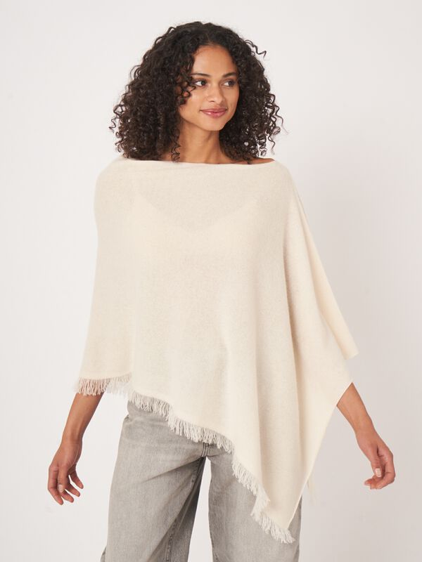 Fine knit organic cashmere poncho with fringes image number 1