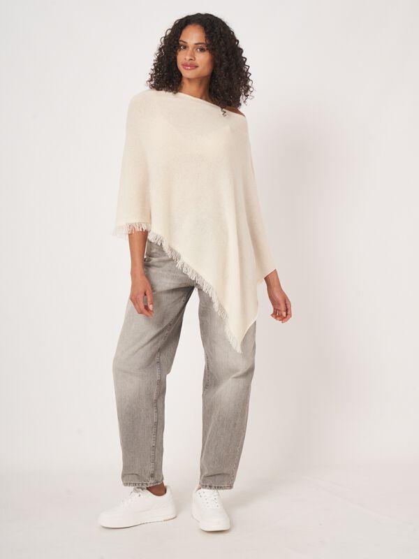 Fine knit organic cashmere poncho with fringes image number 3