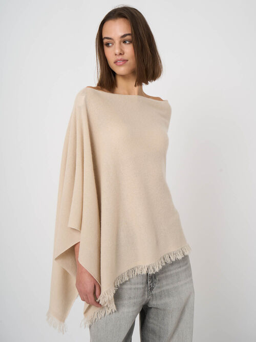 Feinstrick-Bio-Kaschmir-Poncho mit Fransen