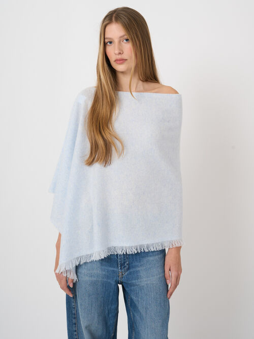 Poncho en cachemire bio, maille fine &agrave; franges