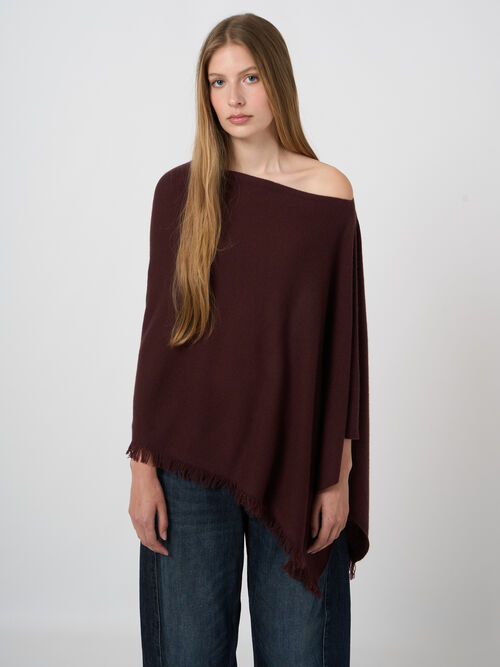 Feinstrick-Poncho aus Kaschmir mit Fransen