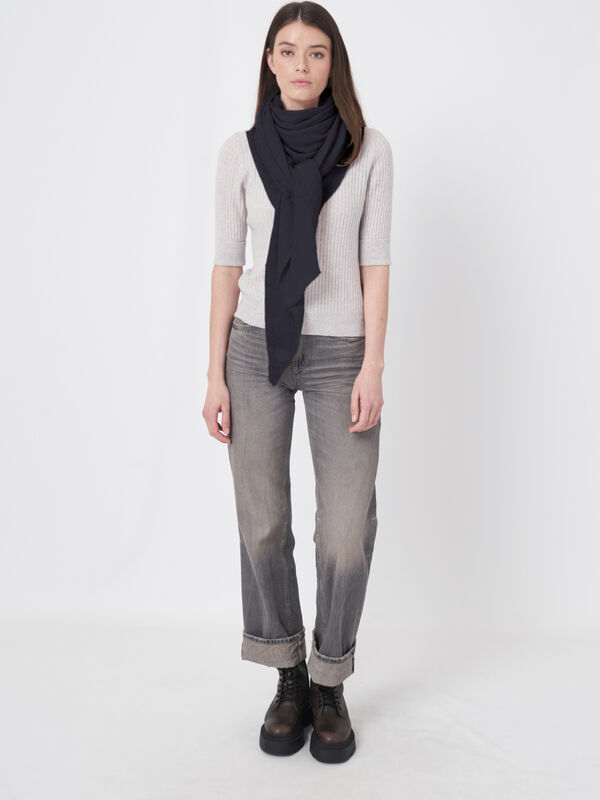 Fine knit organic cashmere triangular scarf image number 6