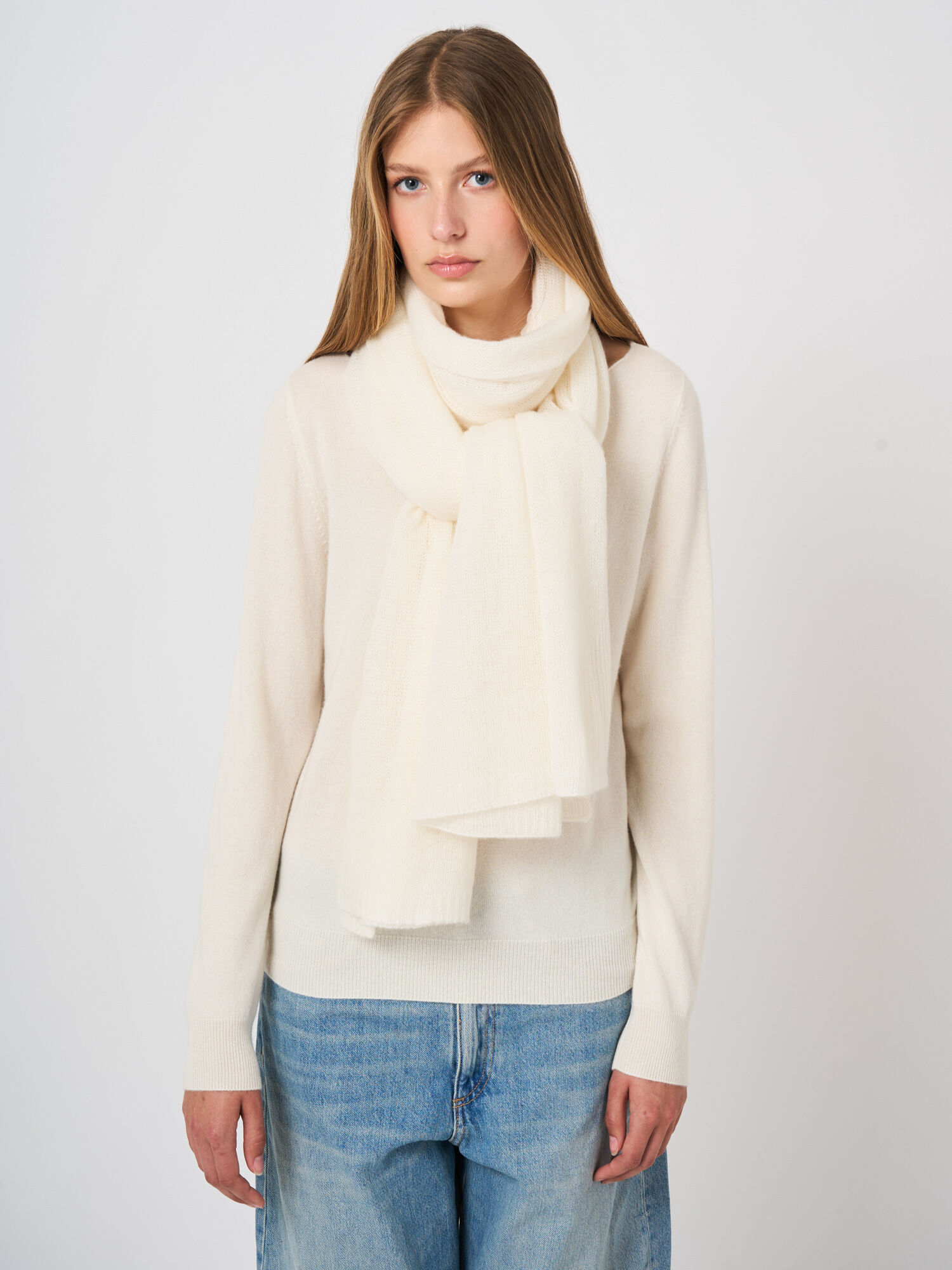 Oversized loose-knit organic cashmere scarf