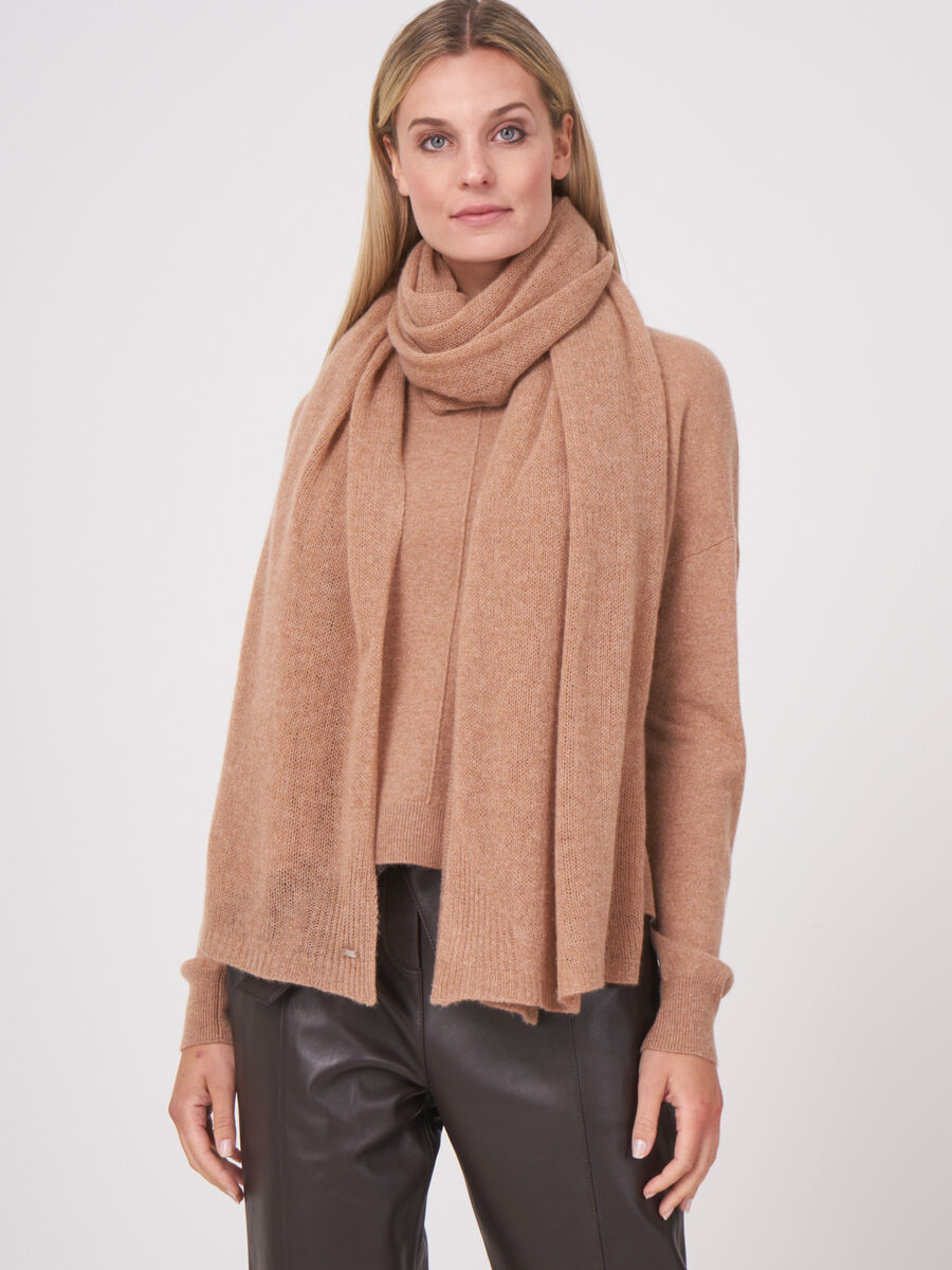 Loose knit organic cashmere scarf with rib details image number 203