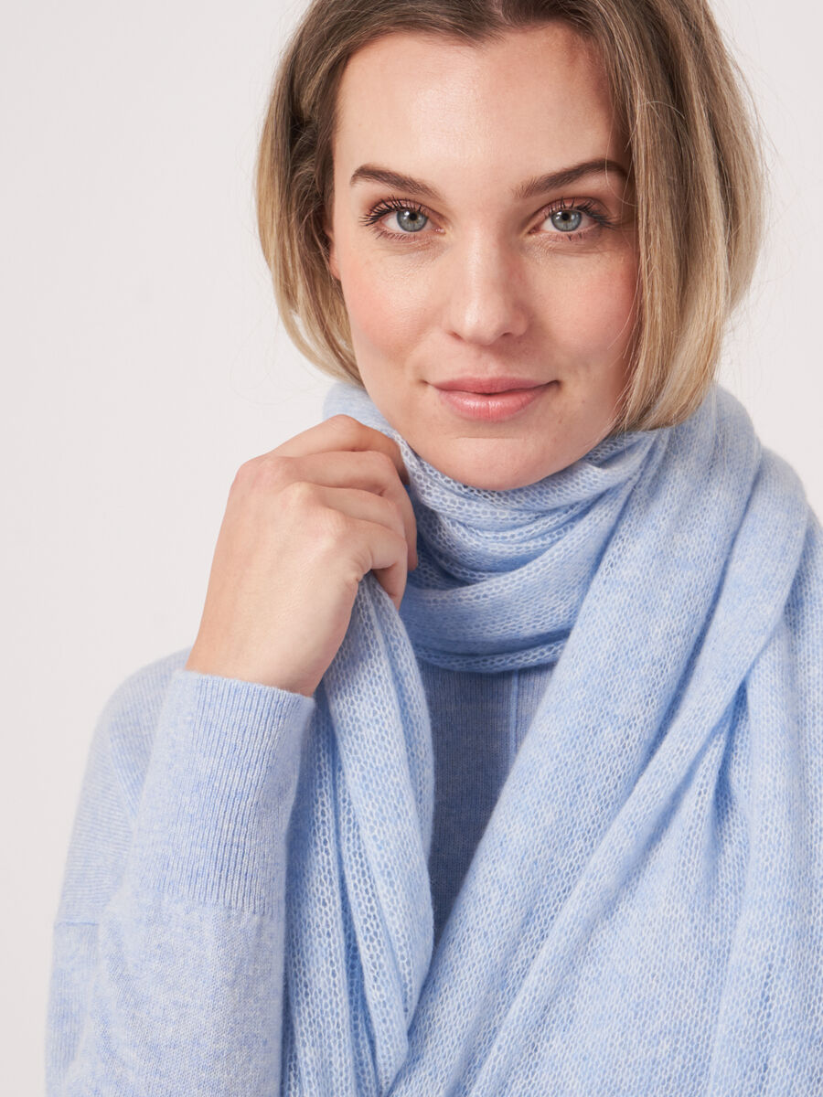 Loose knit organic cashmere scarf with rib details image number 278