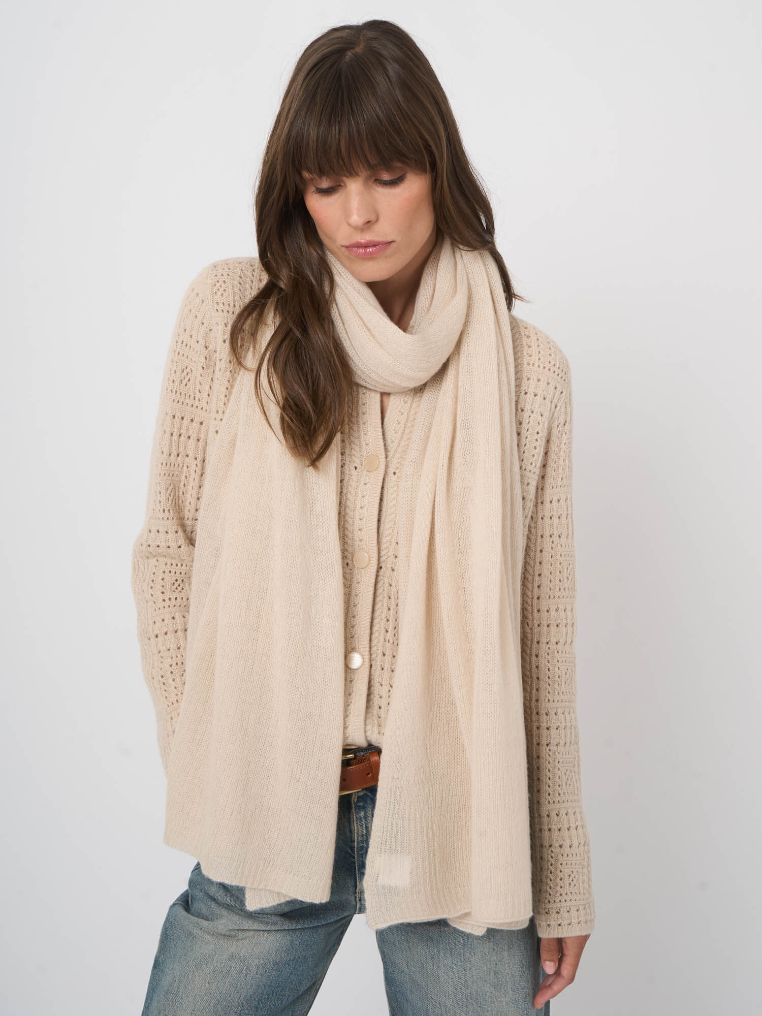 Oversized kasjmier sjaal in los breisel