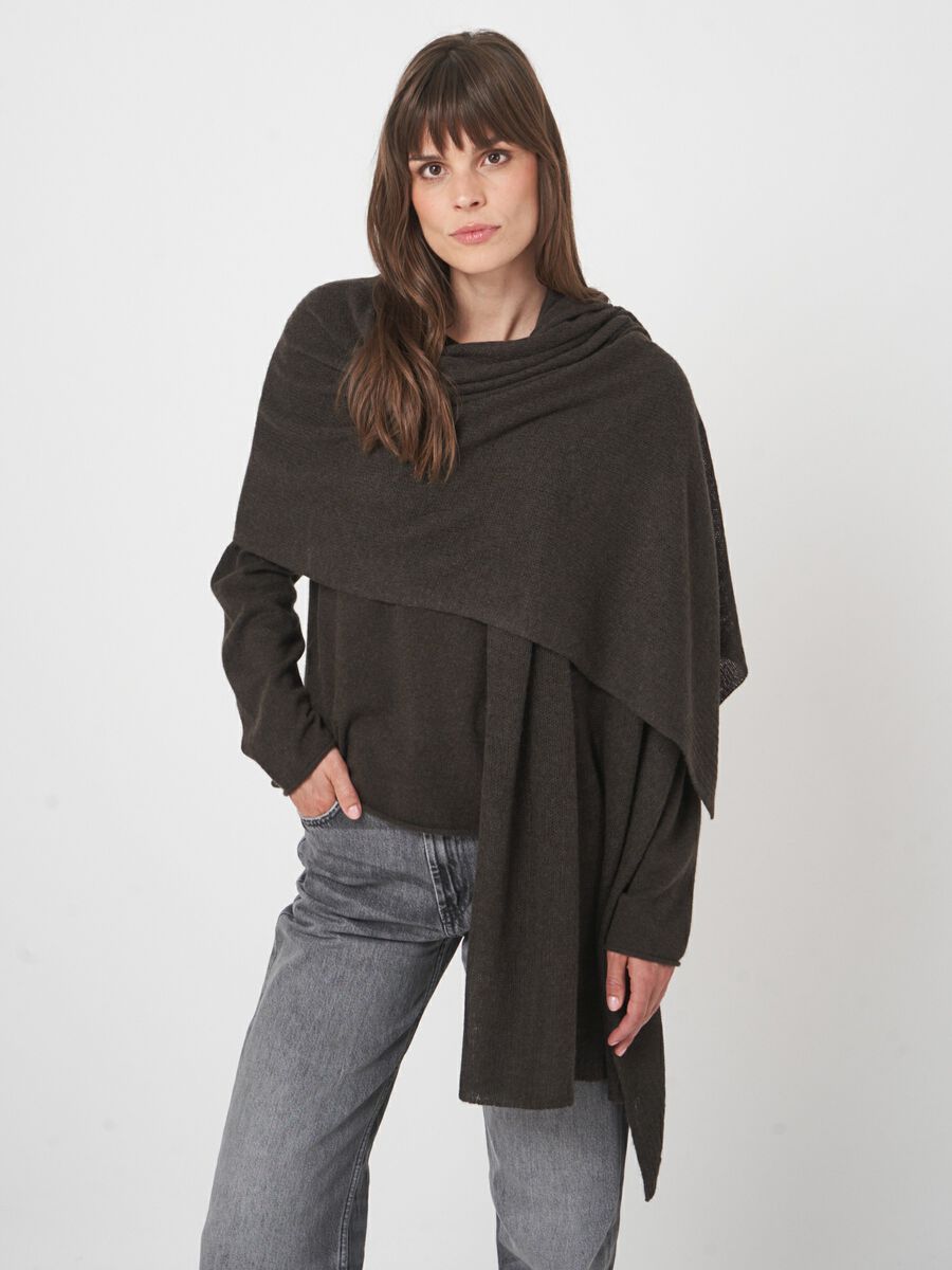 Loose knit organic cashmere scarf with rib details image number 1