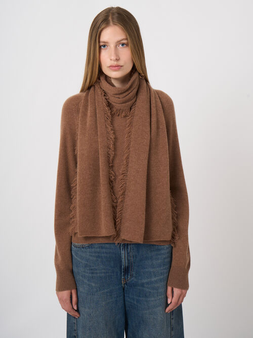 Fine-Knit Cashmere Scarf with Fringed Edges
