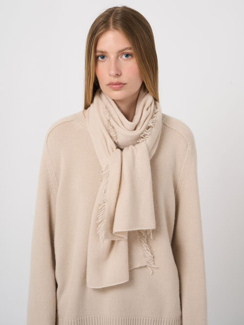 Fine-Knit Cashmere Scarf with Fringed Edges
