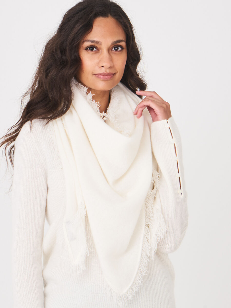 Triangular cashmere scarf with fringes image number 0
