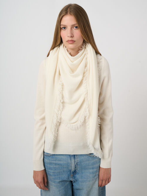 Triangular cashmere scarf with fringes
