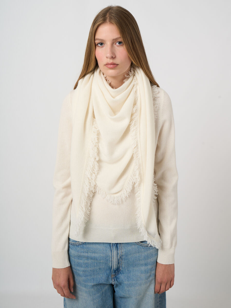 Triangular cashmere scarf with fringes image number 0