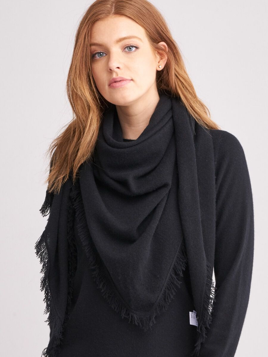 Driehoekige cashmere sjaal met franjes image number 0