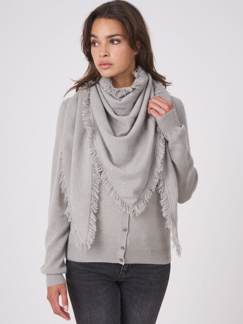 Triangular cashmere scarf with fringes