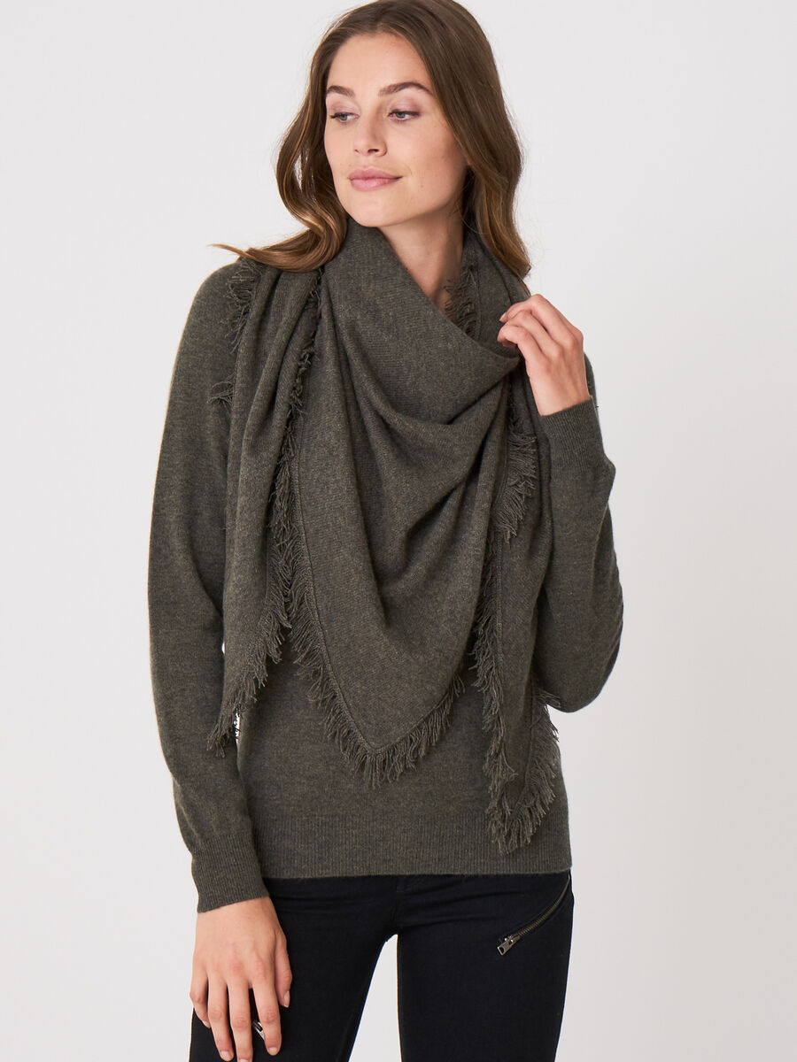 Triangular cashmere scarf with fringes image number 2