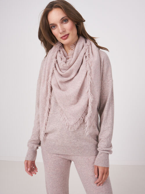 Triangular cashmere scarf with fringes