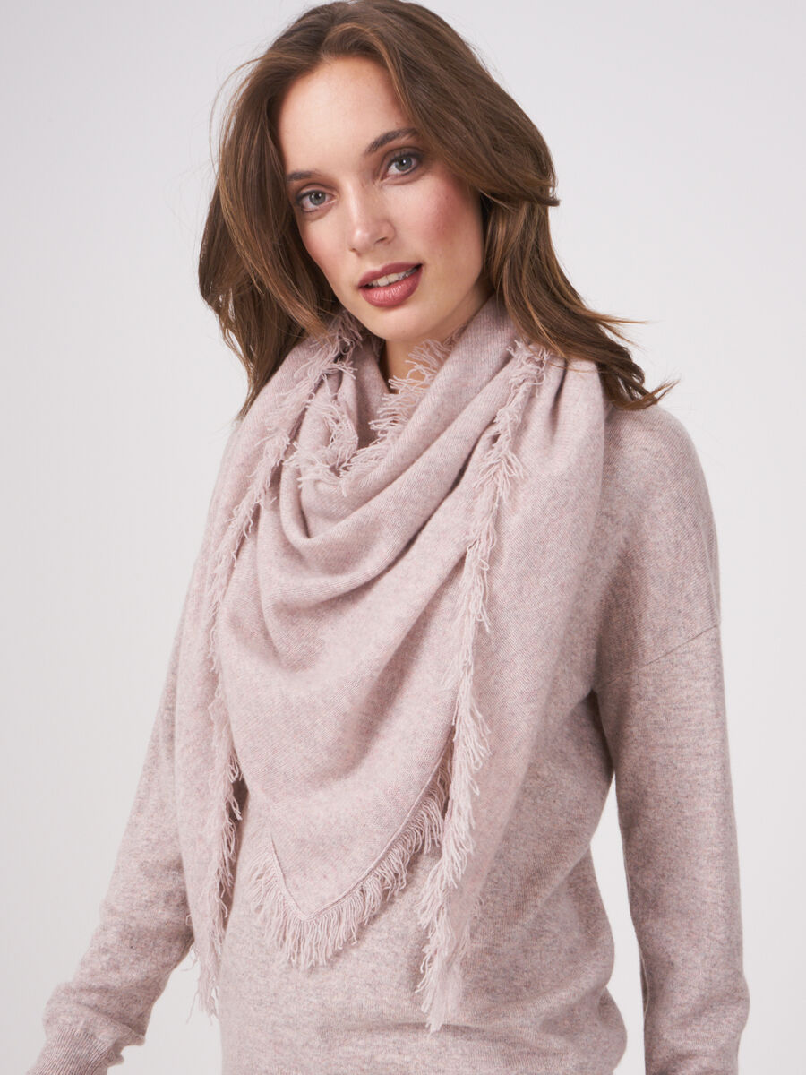 Triangular cashmere scarf with fringes image number 1