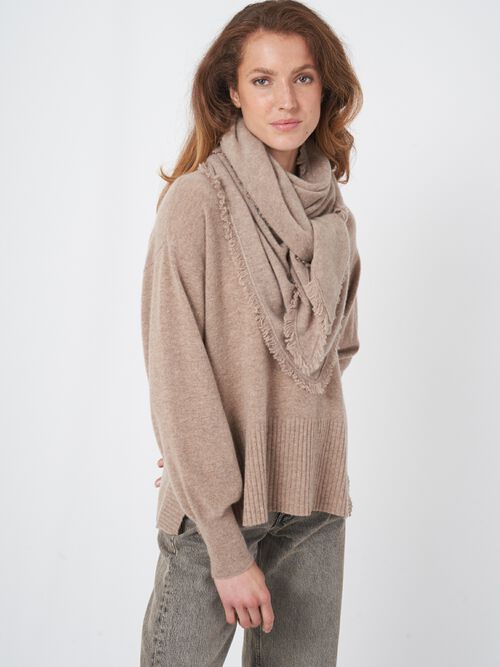Triangular cashmere scarf with fringes