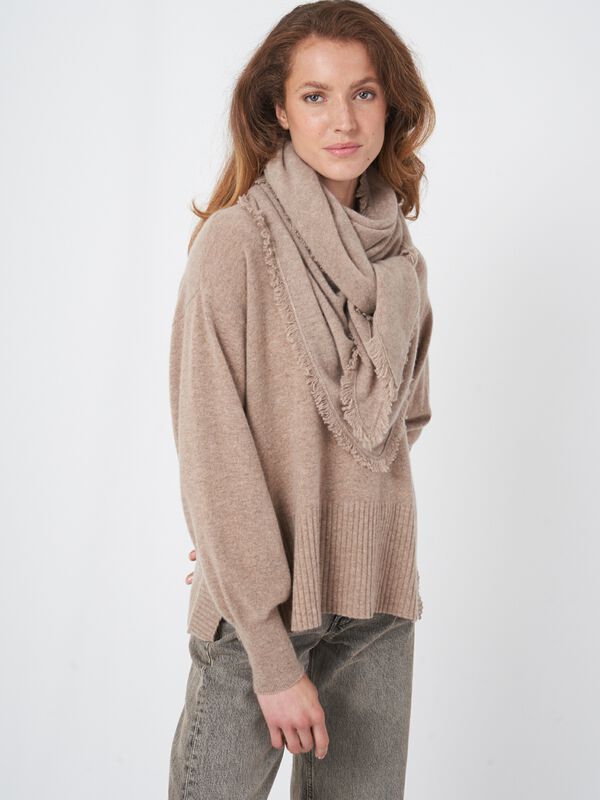 Triangular cashmere scarf with fringes image number 0