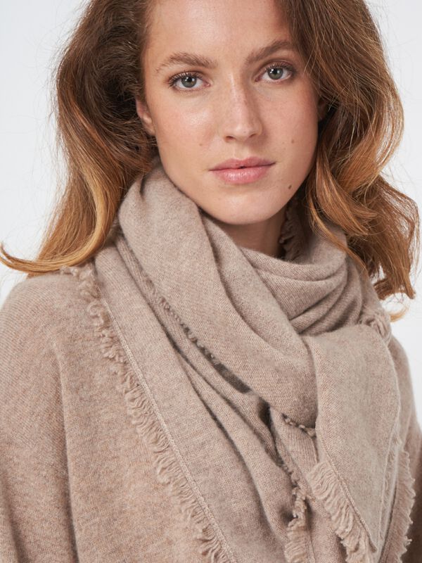 Triangular cashmere scarf with fringes image number 1
