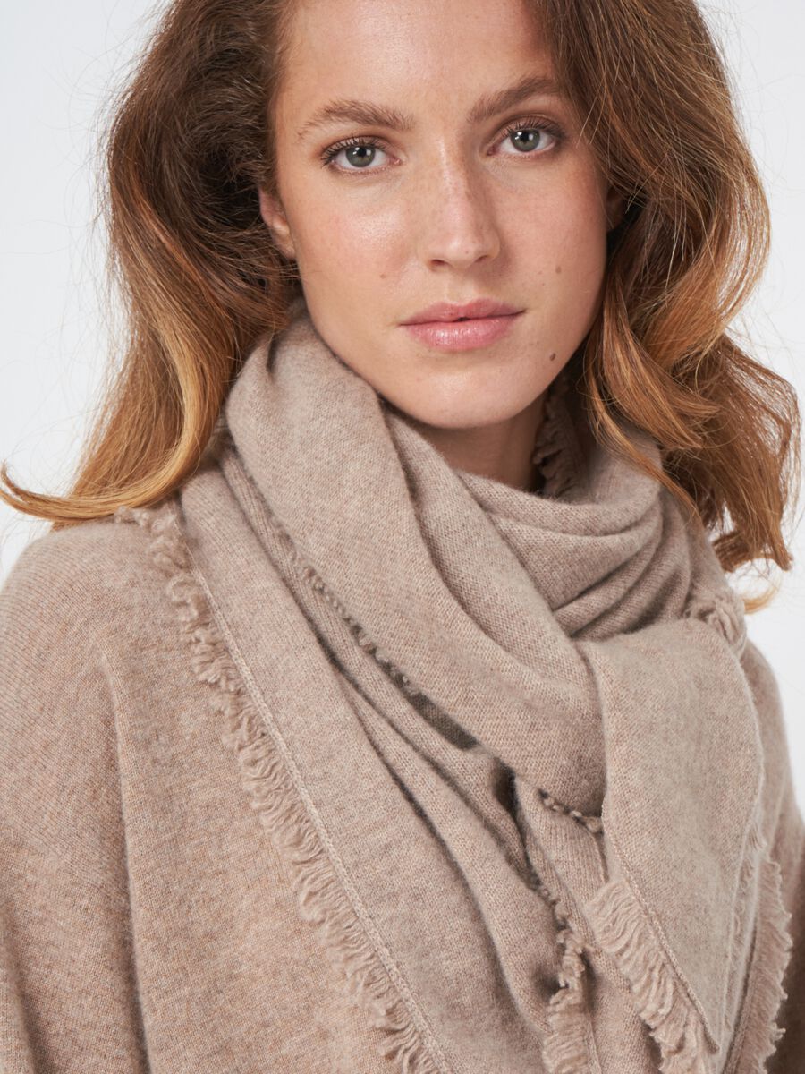 Triangular cashmere scarf with fringes image number 1