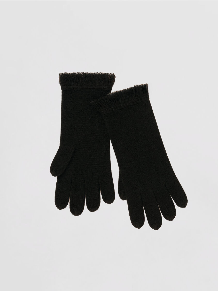 Fijngebreide kasjmier handschoenen met franjes image number 0