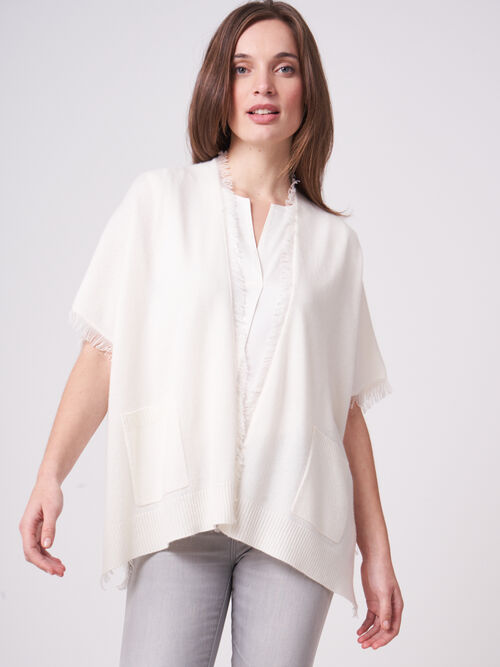 Cape poncho frang&eacute; en cachemire biologique