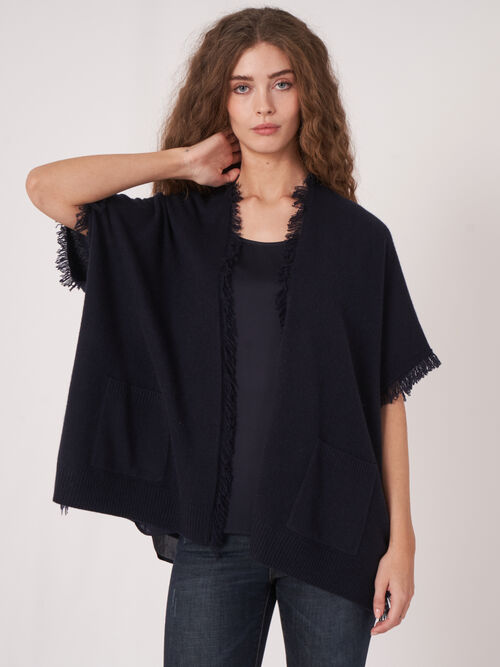 Cape poncho frang&eacute; en cachemire biologique