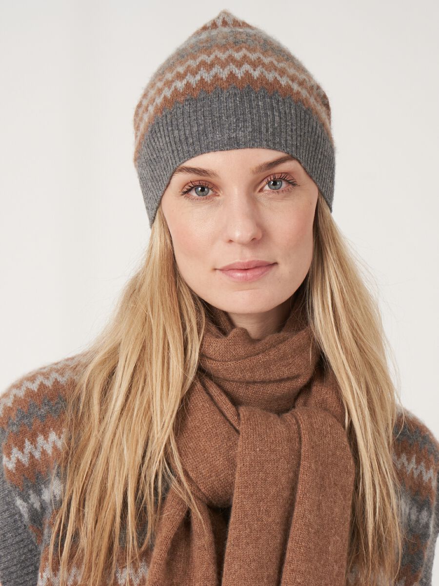 Organic cashmere intarsia knit hat image number 0