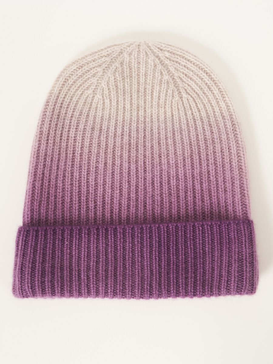 Organic cashmere rib knit dip dye hat image number 0