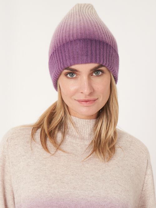 Organic cashmere rib knit dip dye hat