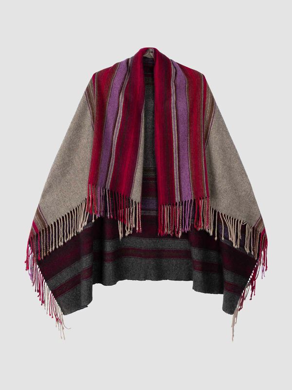 Écharpe carrée en cachemire avec rayures et franges image number 2