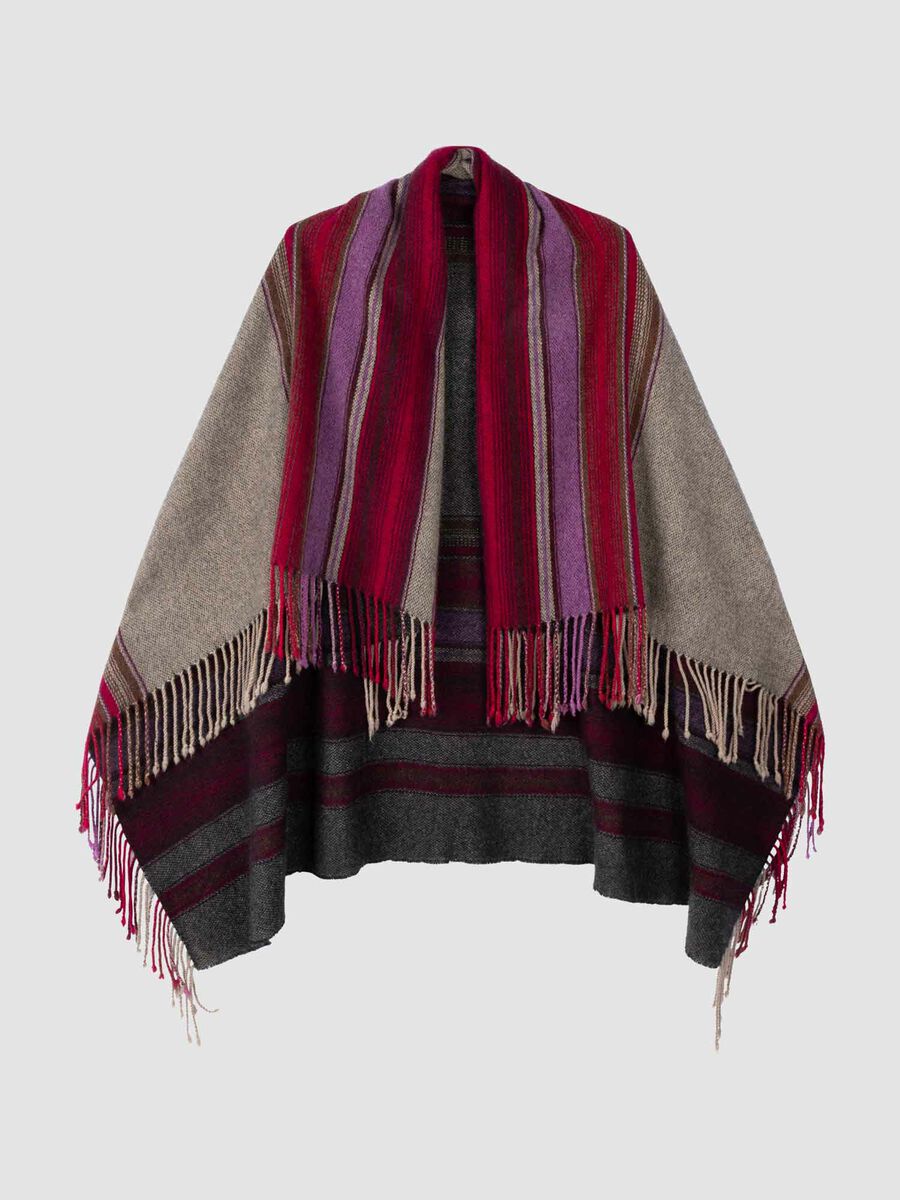 Vierkante cashmere sjaal met strepen en franjes image number 2