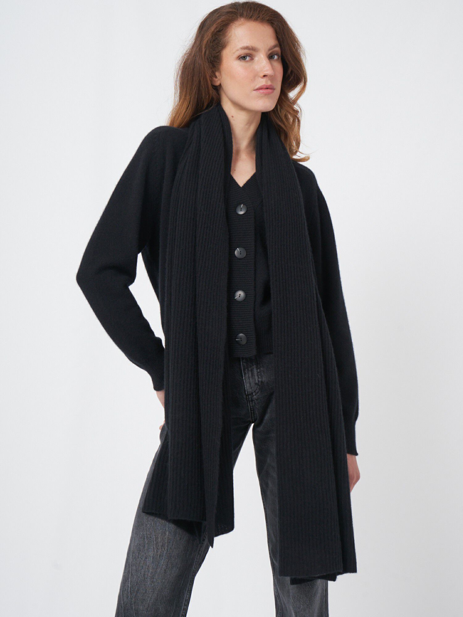 Ribgebreide oversized cashmere sjaal afbeelding