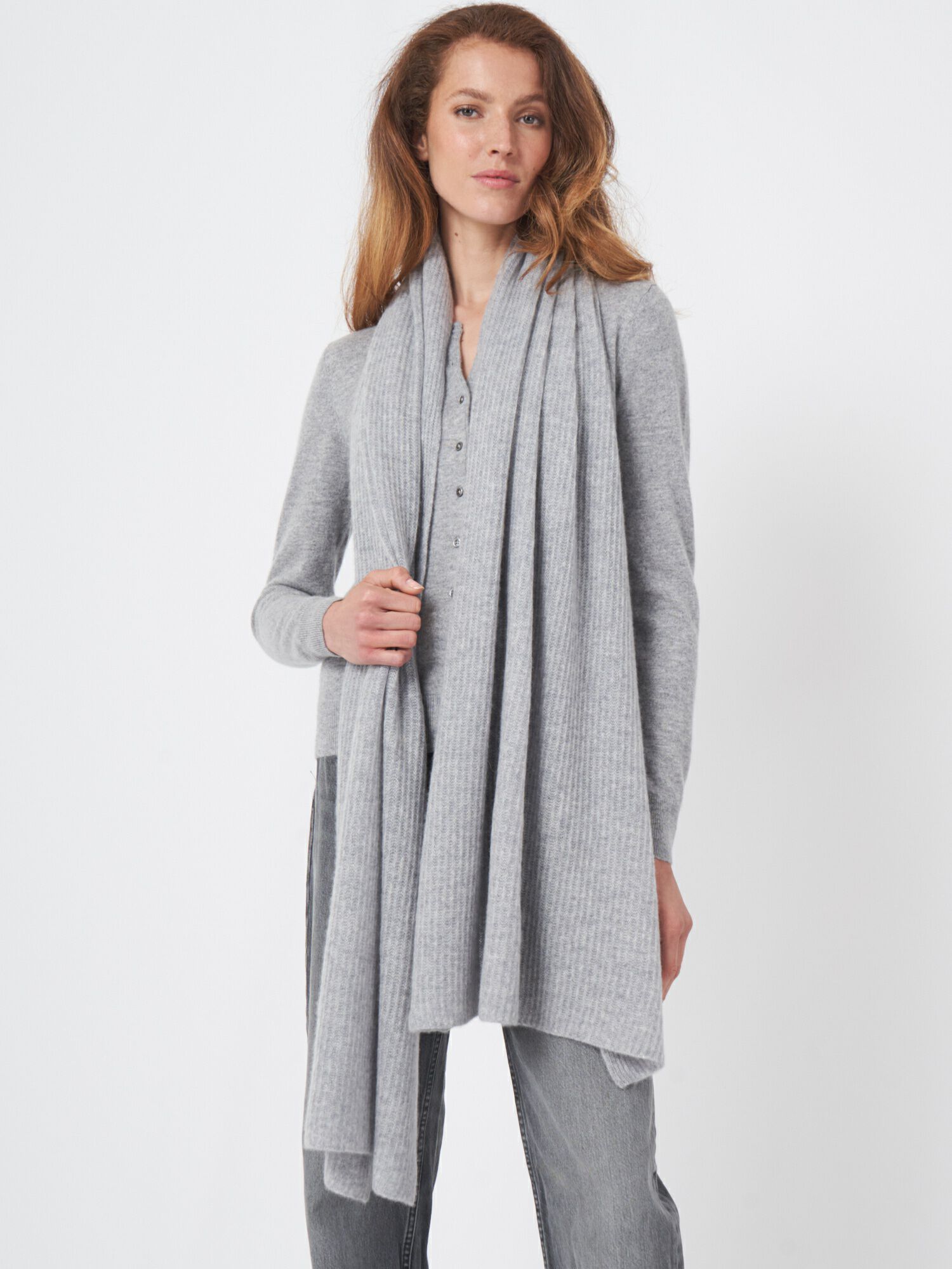 Oversized geribde cashmere sjaal