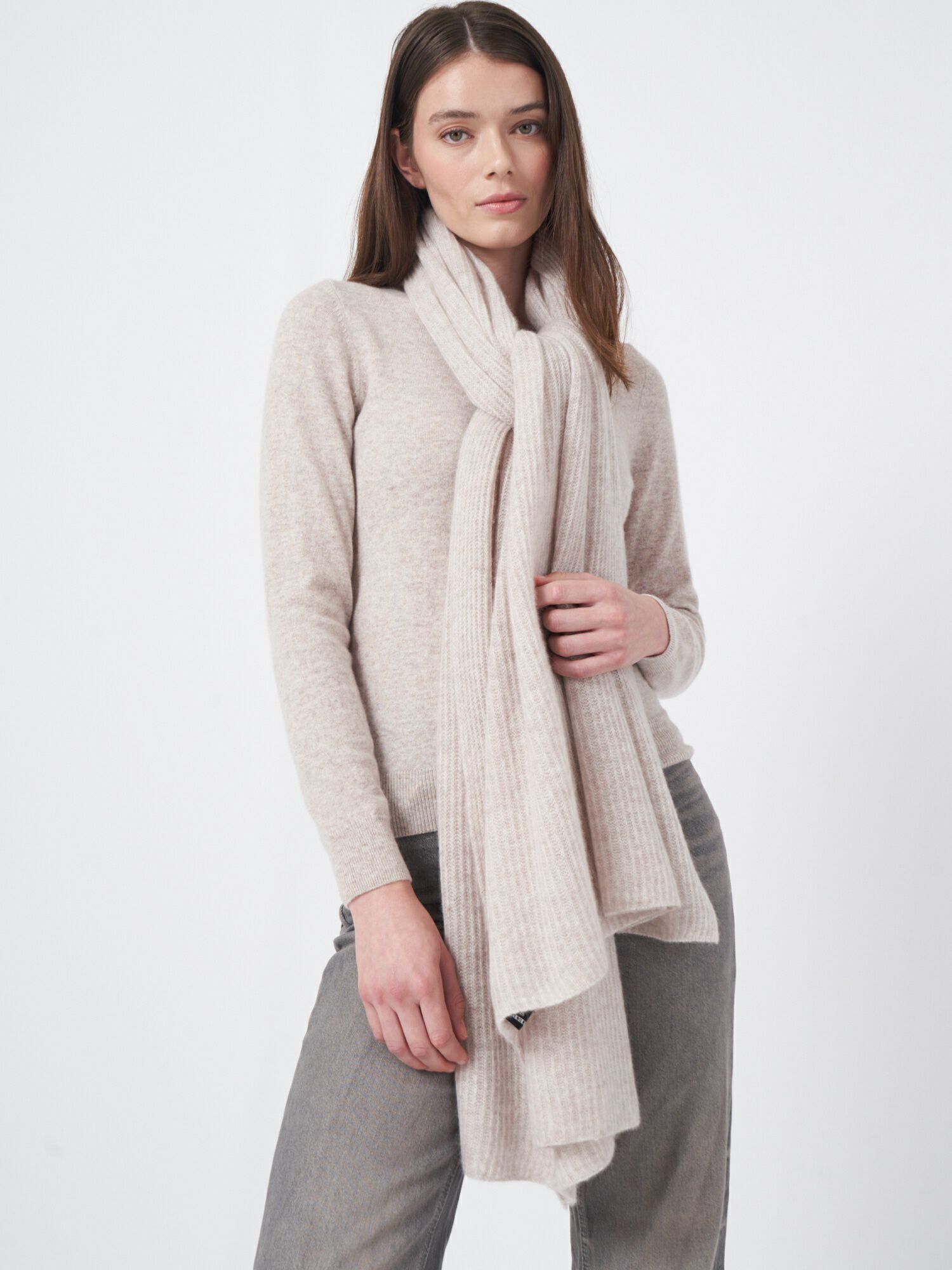 Oversized rib knit cashmere scarf