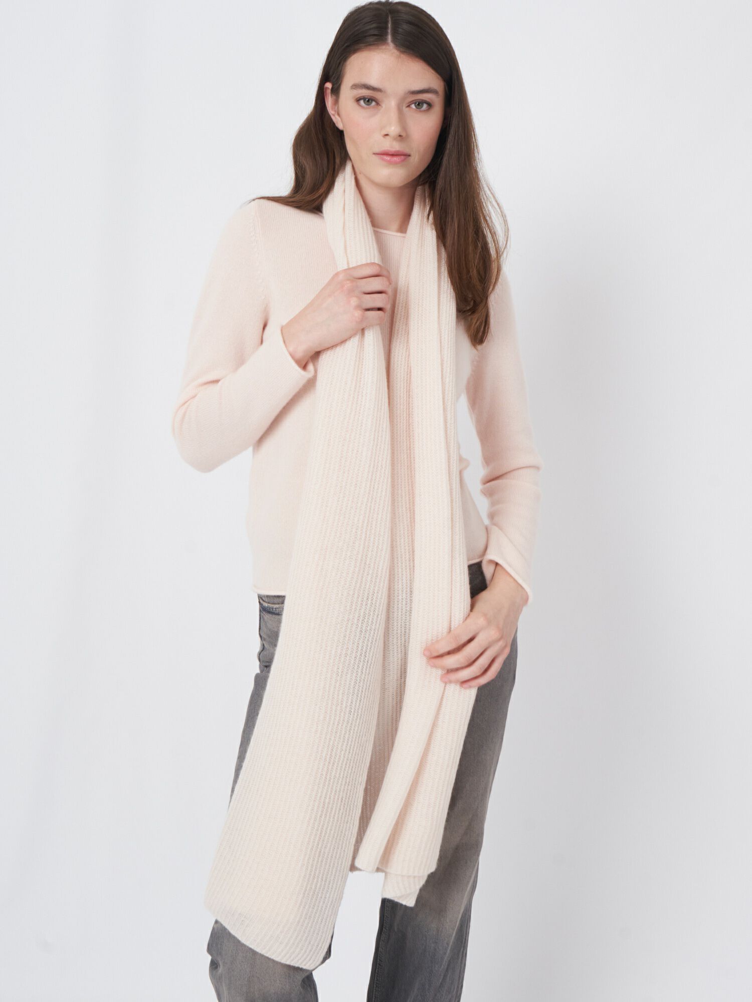 Oversized geribde cashmere sjaal