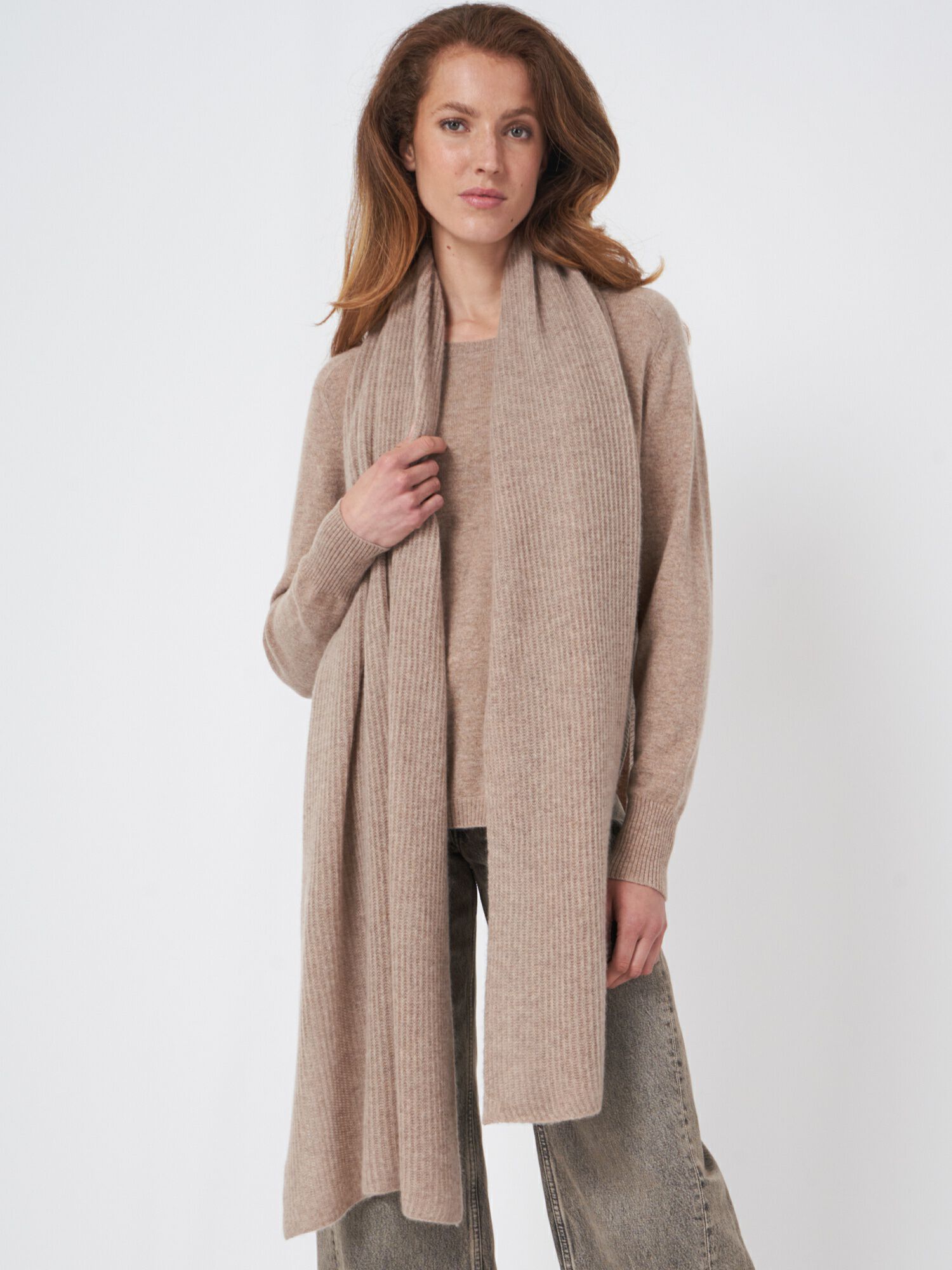 Oversized geribde cashmere sjaal