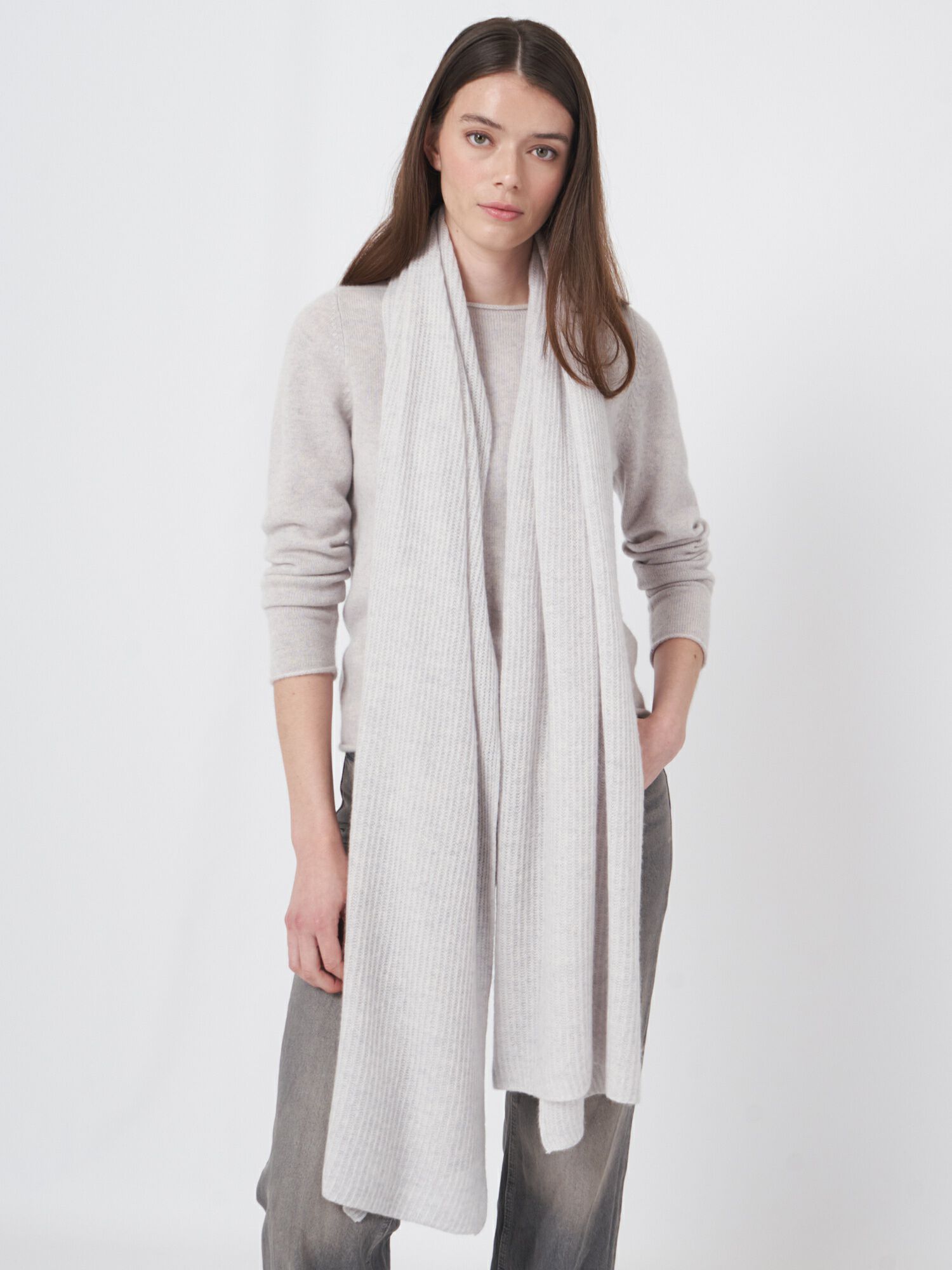 Oversized geribde cashmere sjaal