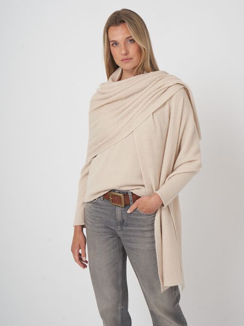 Ribgebreide oversized cashmere sjaal
