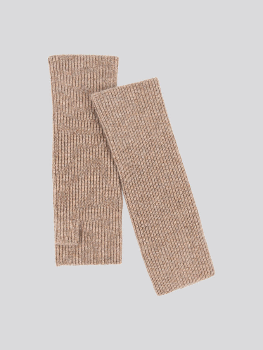 Cashmere rib knit fingerless gloves image number 0