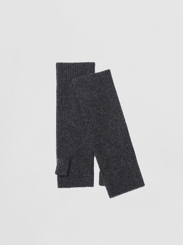 Cashmere rib knit fingerless gloves image number 0