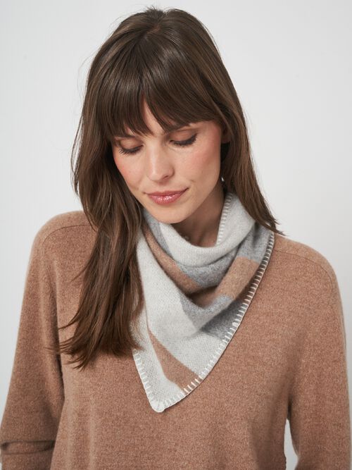 Striped woven cashmere bandana with blanket stitch detailing