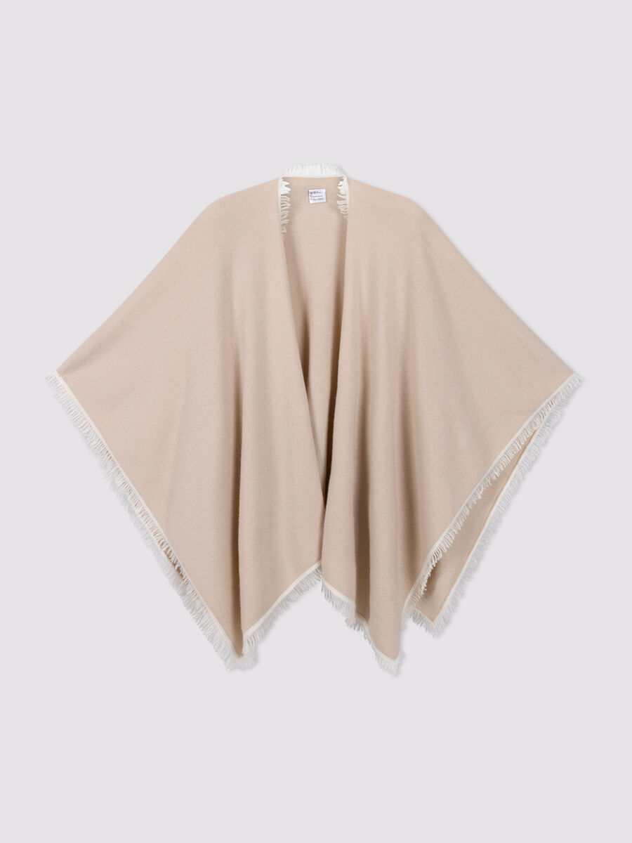 Organic cashmere poncho with contrast fringe image number 4
