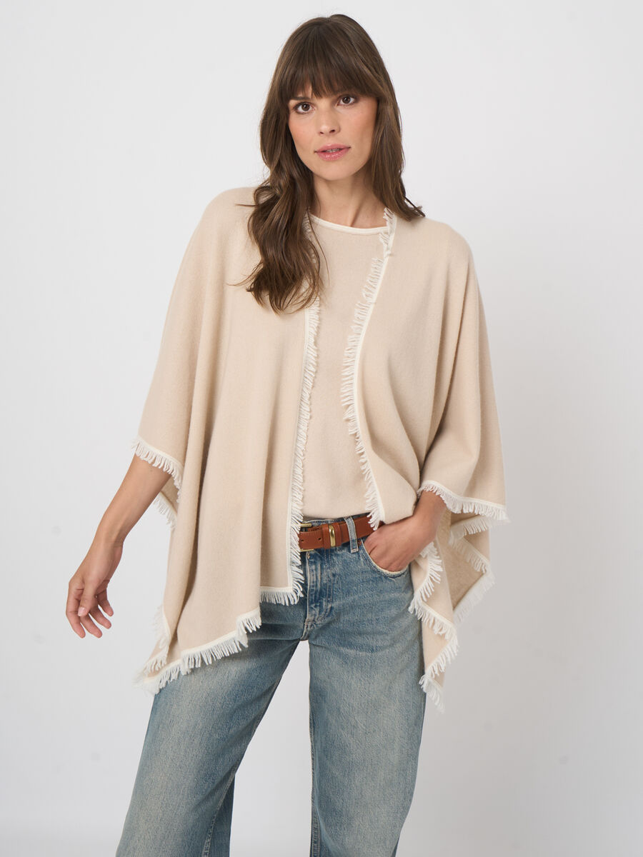 Organic cashmere poncho with contrast fringe image number 5