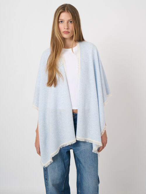 Organic cashmere poncho with contrast fringe