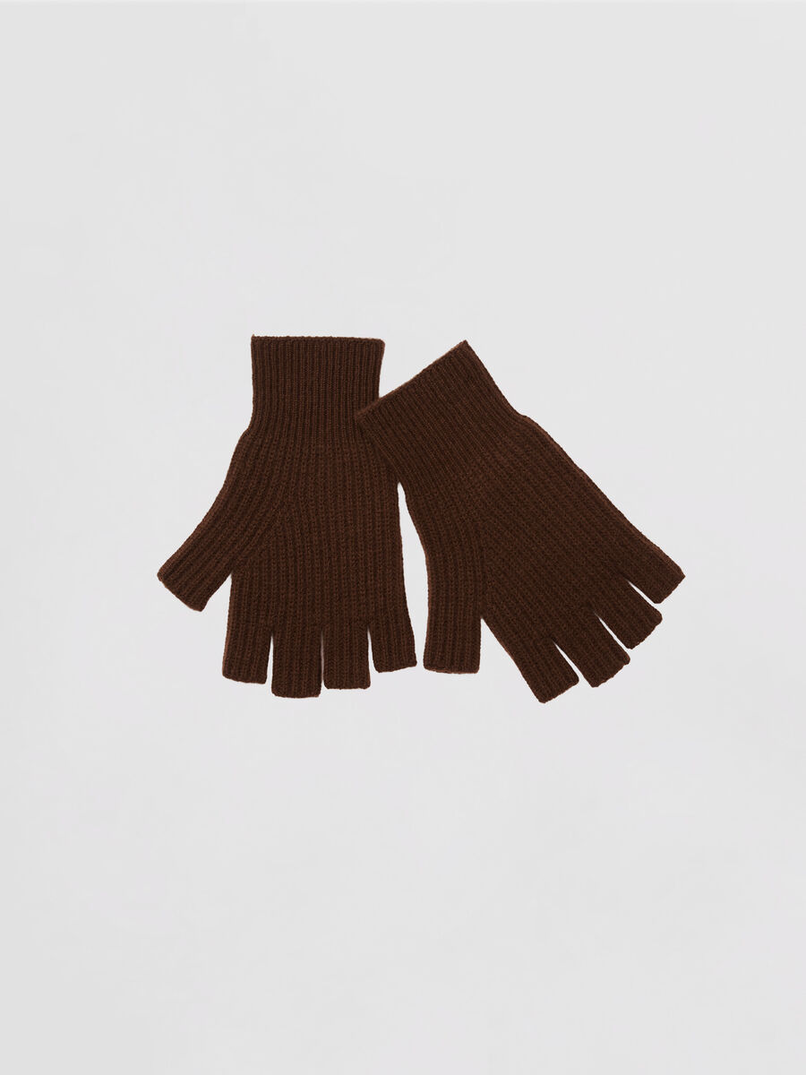 Rib-Knit Cashmere Fingerless Gloves image number 0