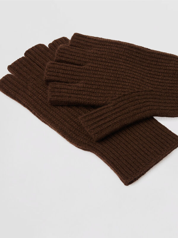 Rib-Knit Cashmere Fingerless Gloves image number 1